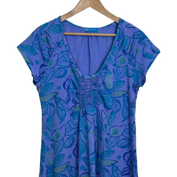 Fresh Produce Size Large Cotton Made in USA Purple Floral V Neck Dress - Picture 2 of 8